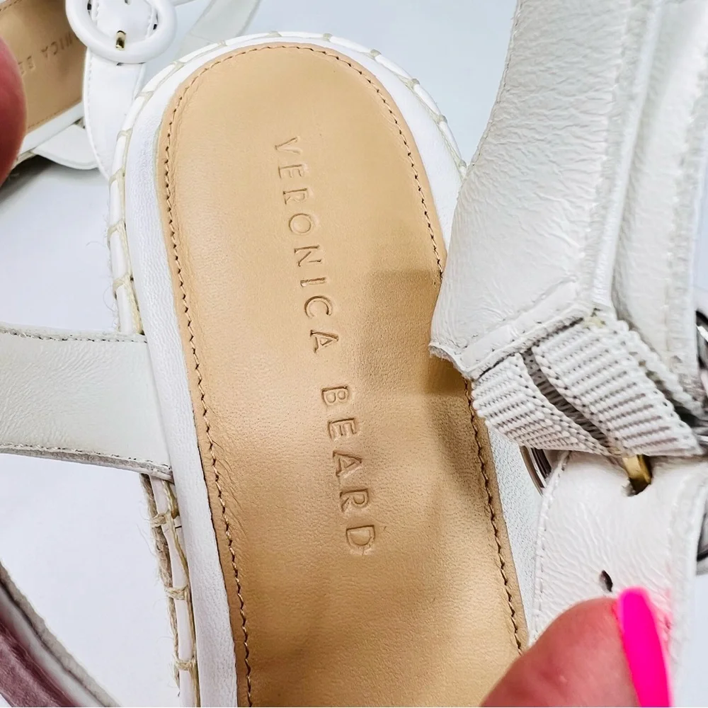 Veronica Beard Reema White Braided Ankle Strap Wedge Platform Espadrille Sandal
